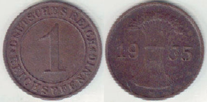 1935 E Germany 1 Reichspfennig A005324 - Click Image to Close